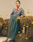Green Floral Midi Dress with Ties