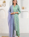 Green Field Embroidered Suit Set