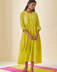 Lime Green Bandhani Midi Dress
