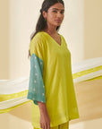 Lime Green Bandhani Color Block Shirt