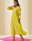 Lime Green Bandhani Frill Dress