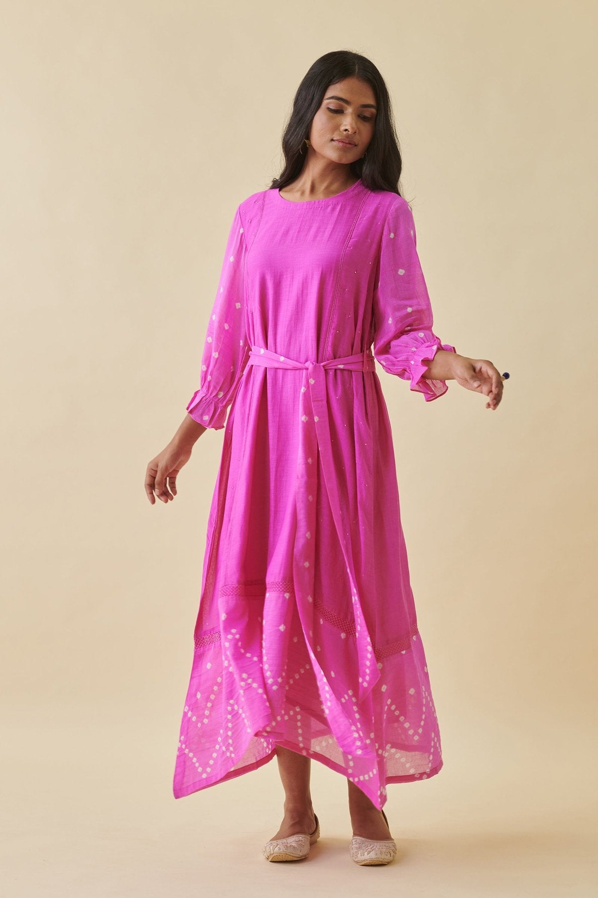 Pink Bandhani Straight Dress