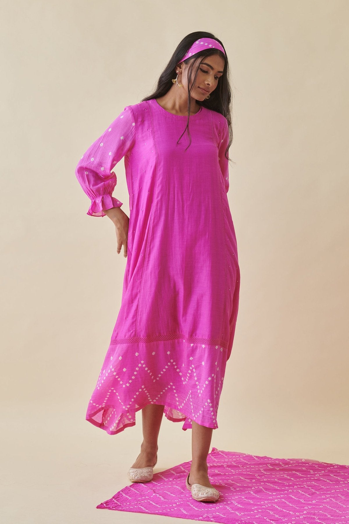 Pink Bandhani Straight Dress