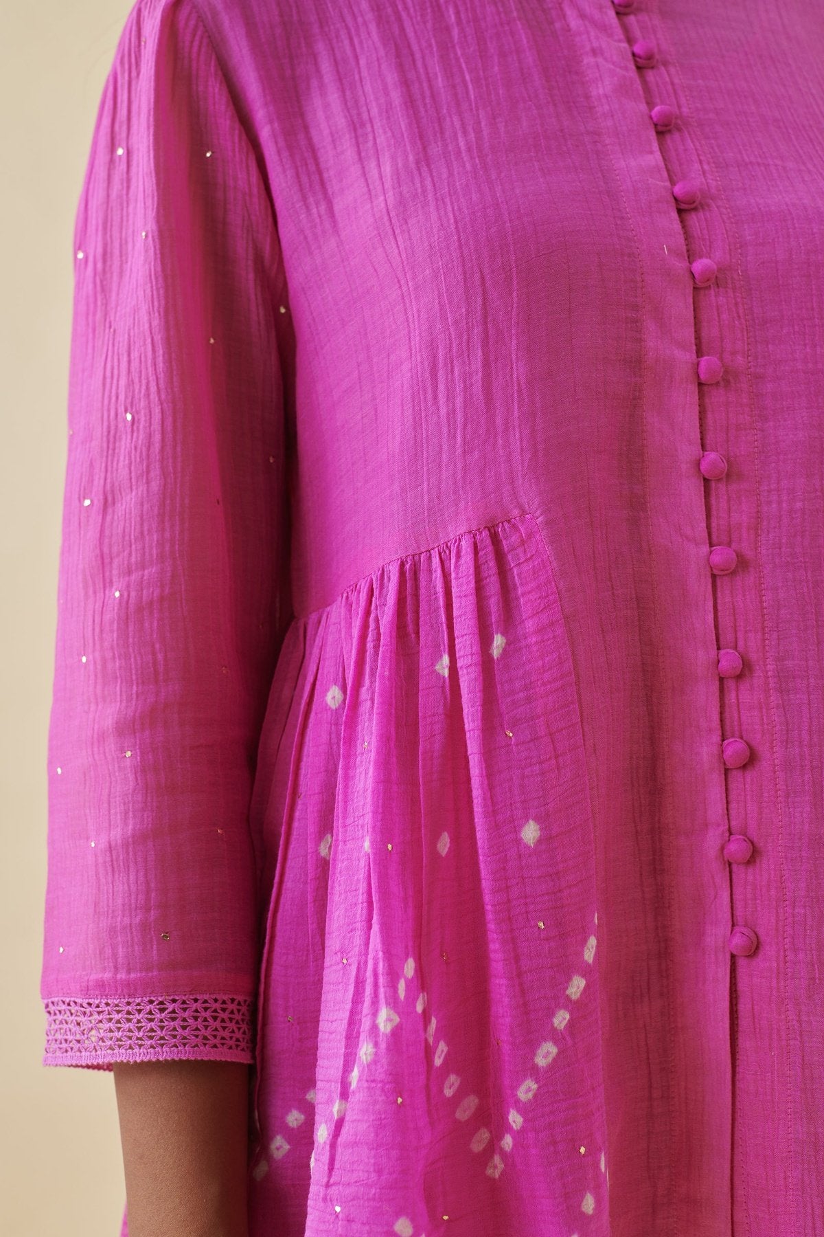 Pink Bandhani Side Gathered Shirt