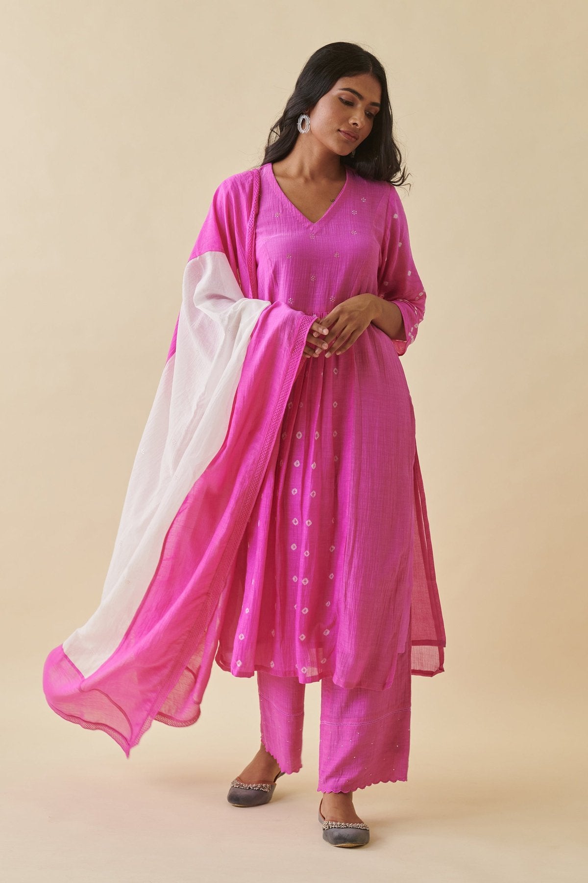 Pink Bandhani Straight Suit Set