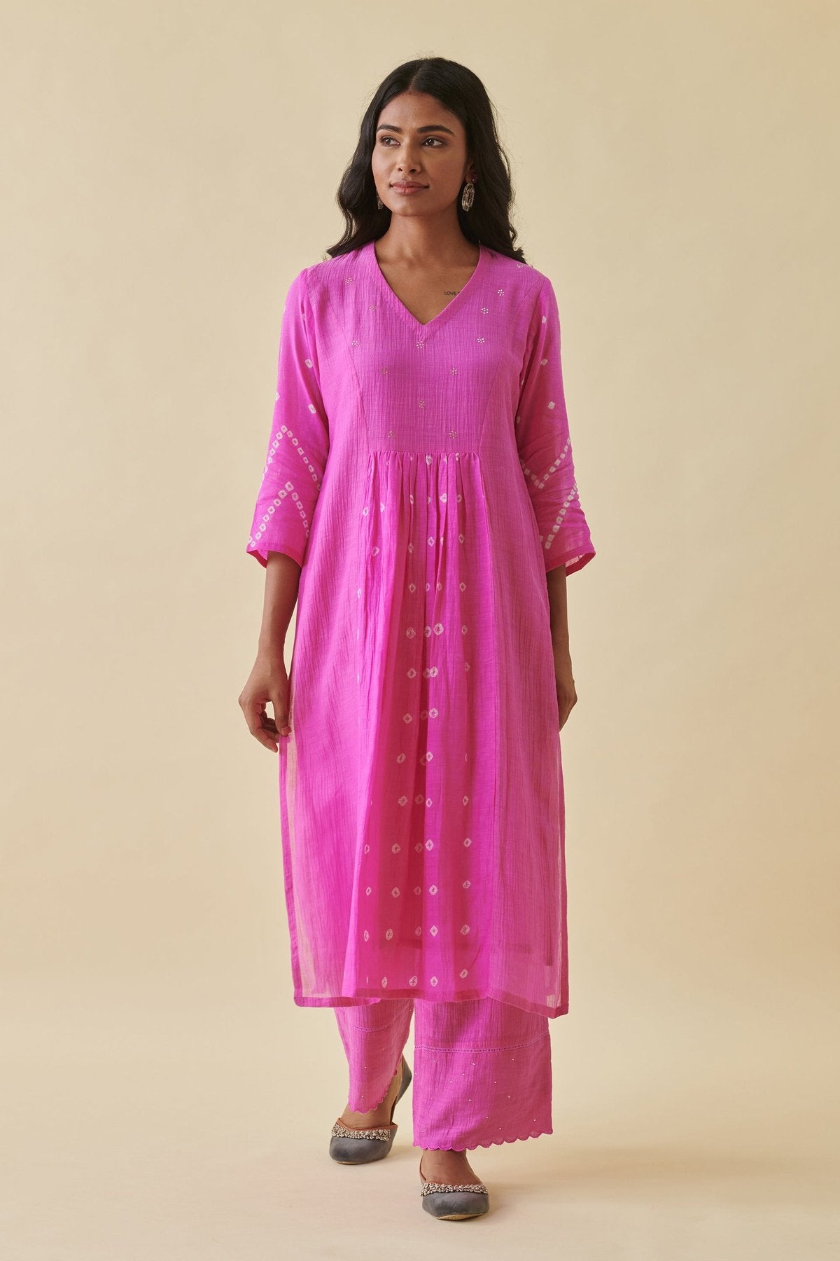 Pink Bandhani Straight Suit Set