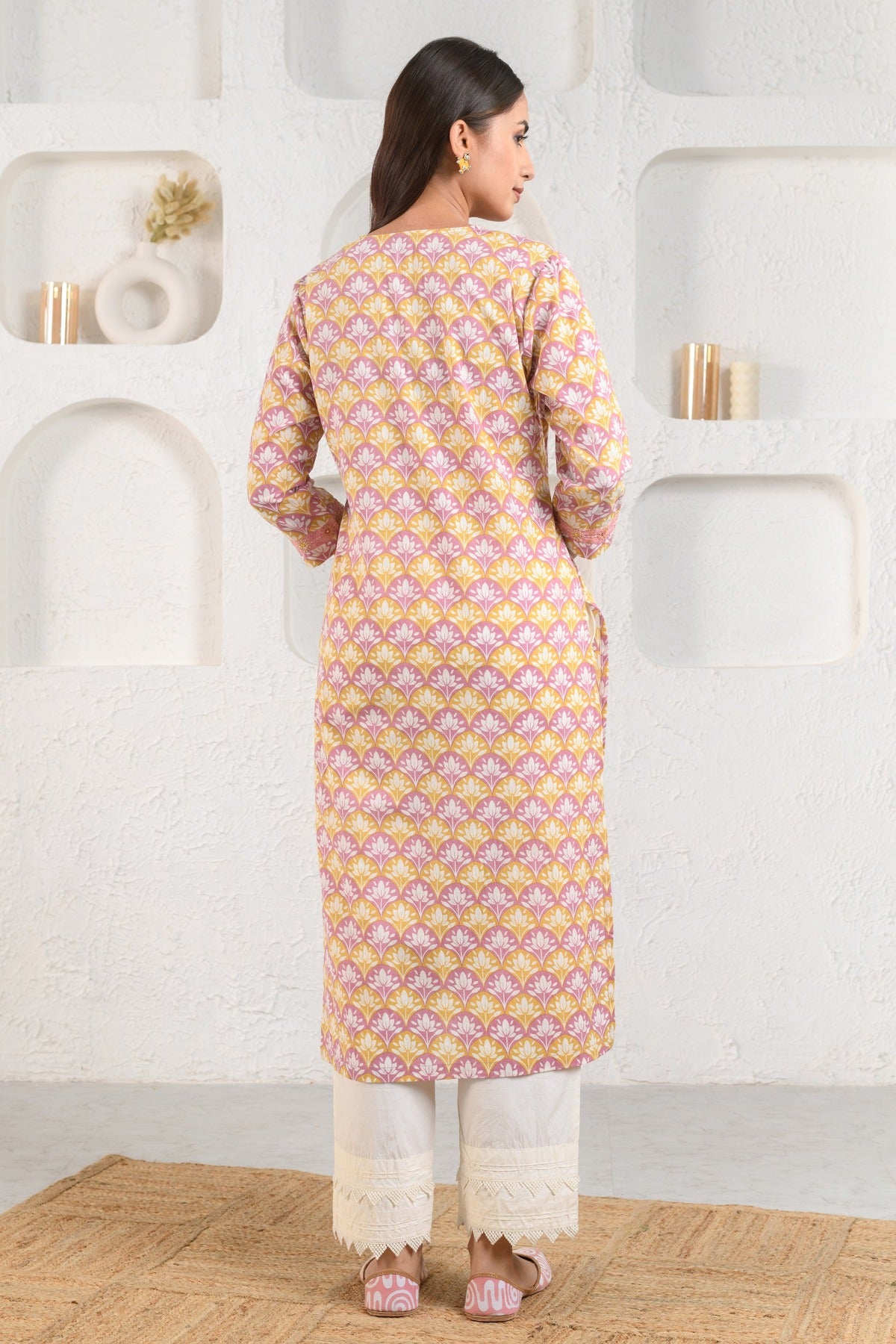 Peach Scallop Lotus Kurta