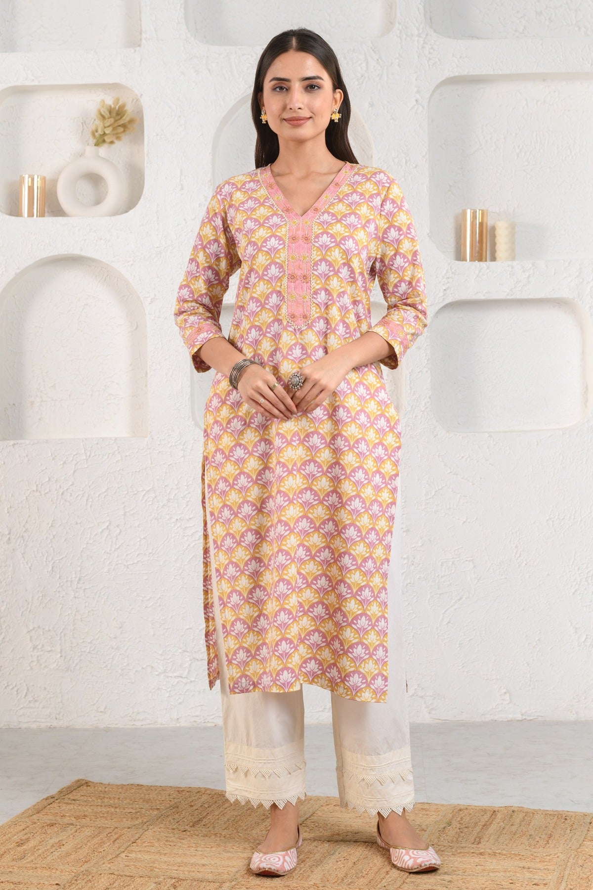 Peach Scallop Lotus Kurta