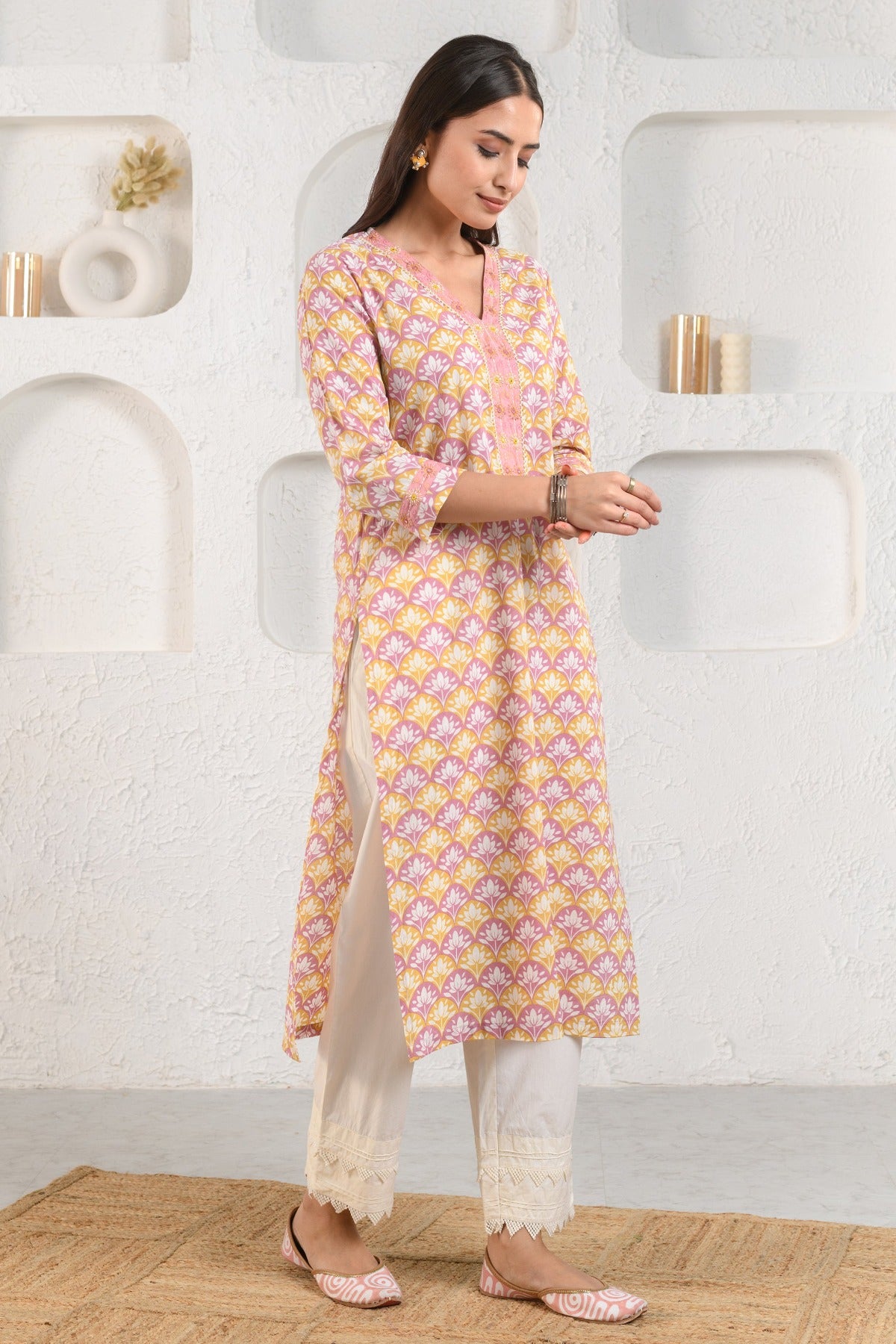 Peach Scallop Lotus Kurta