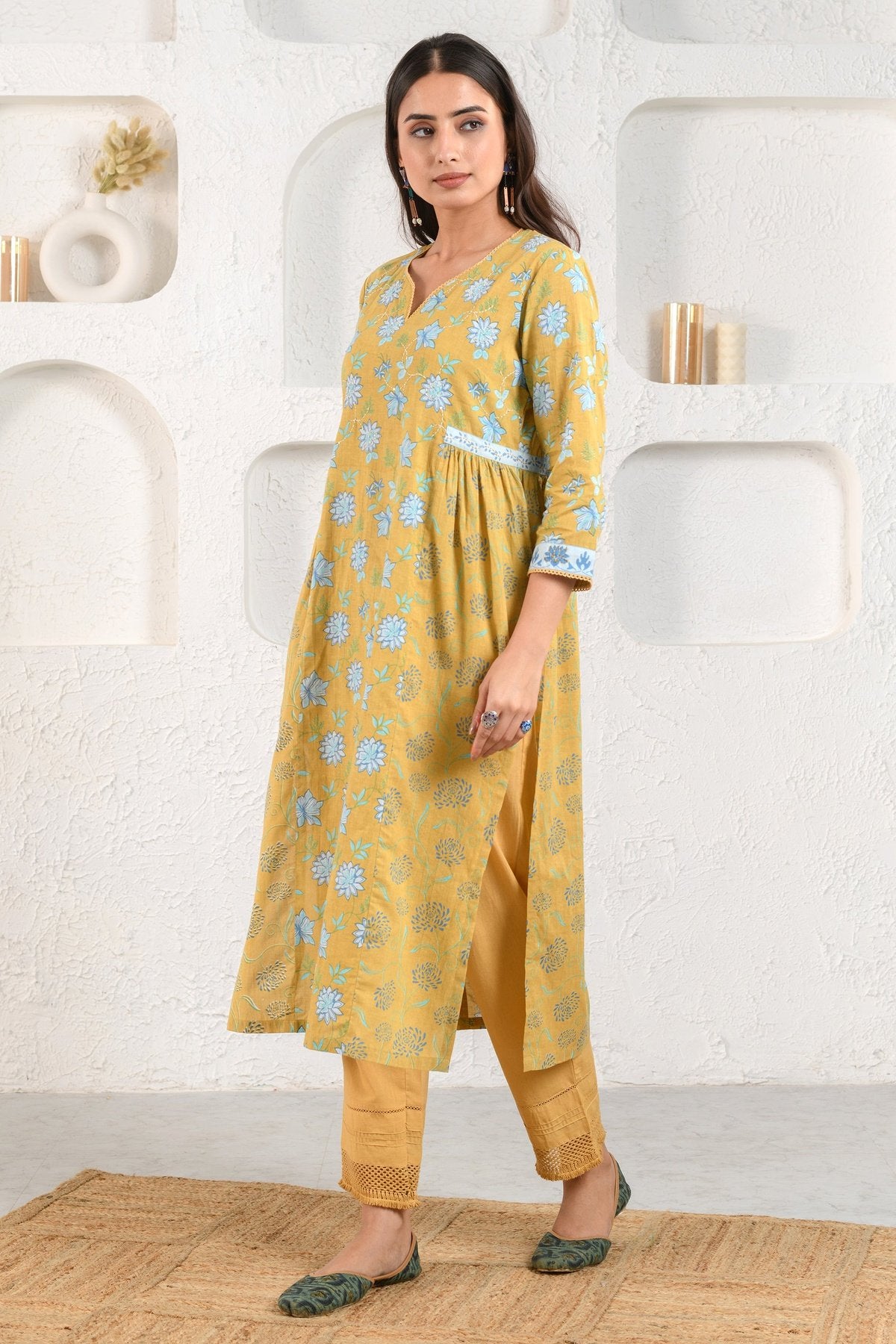 Mustard Gathered Kurta