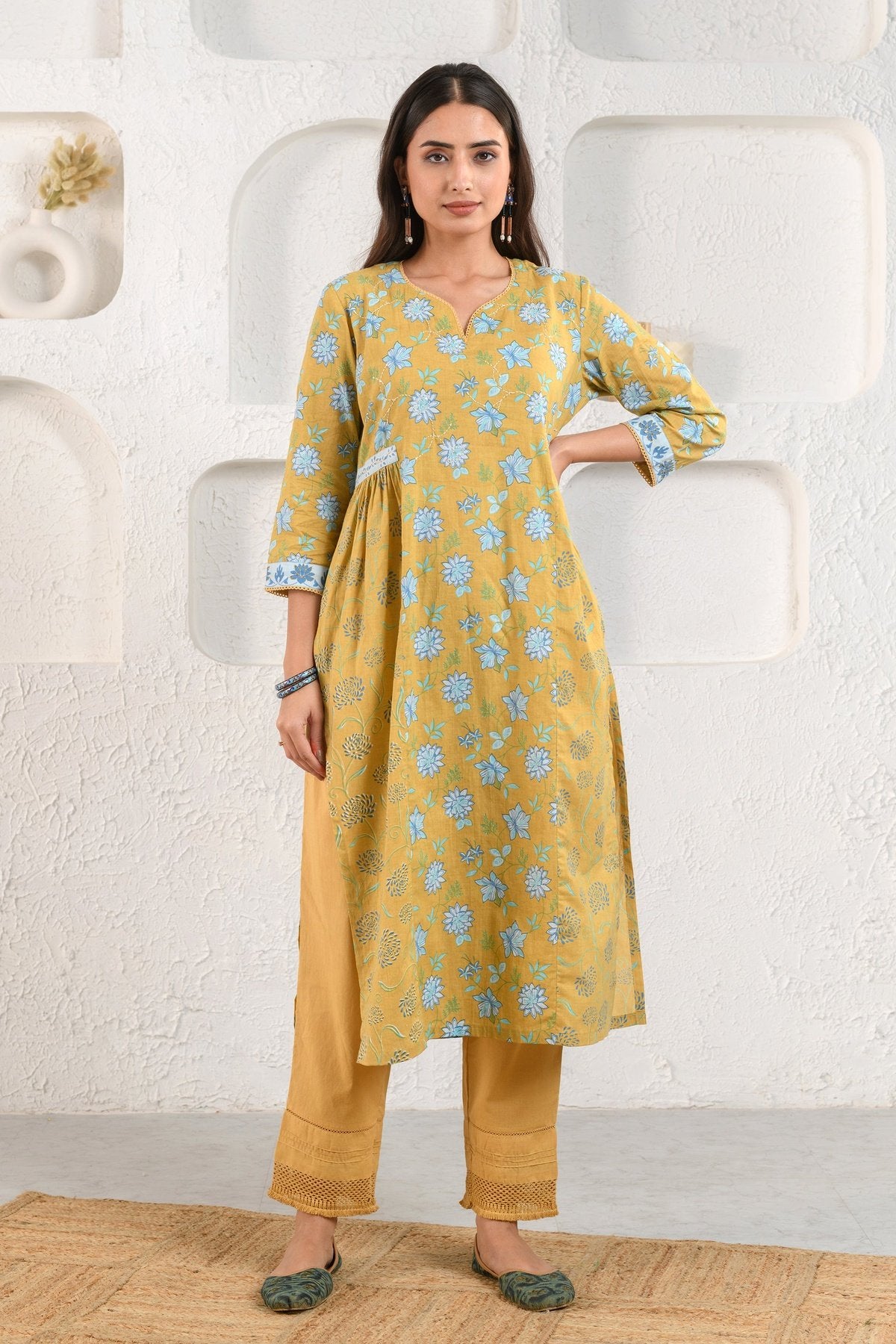 Mustard Gathered Kurta