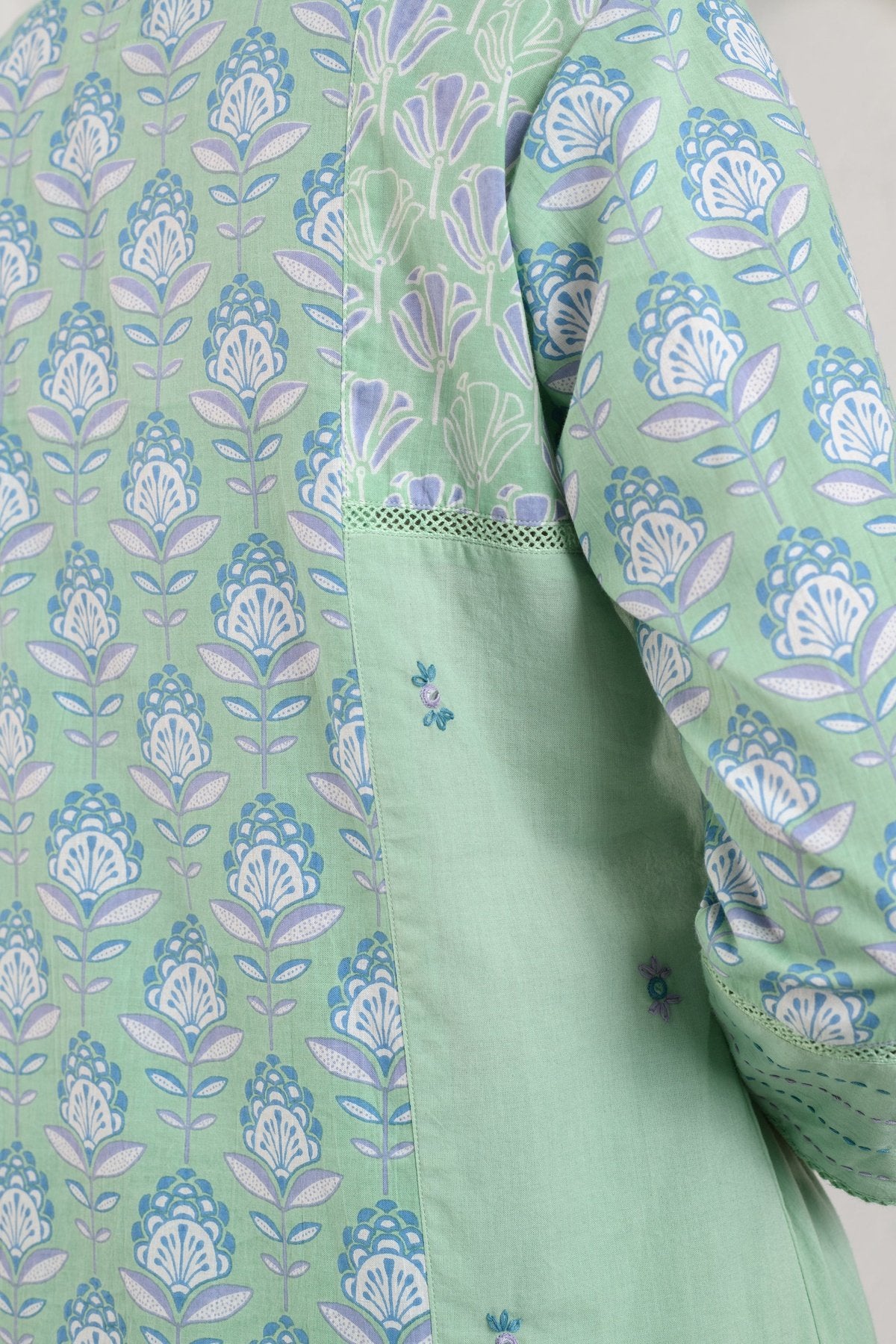 Green Embroidered Pleated Kurta