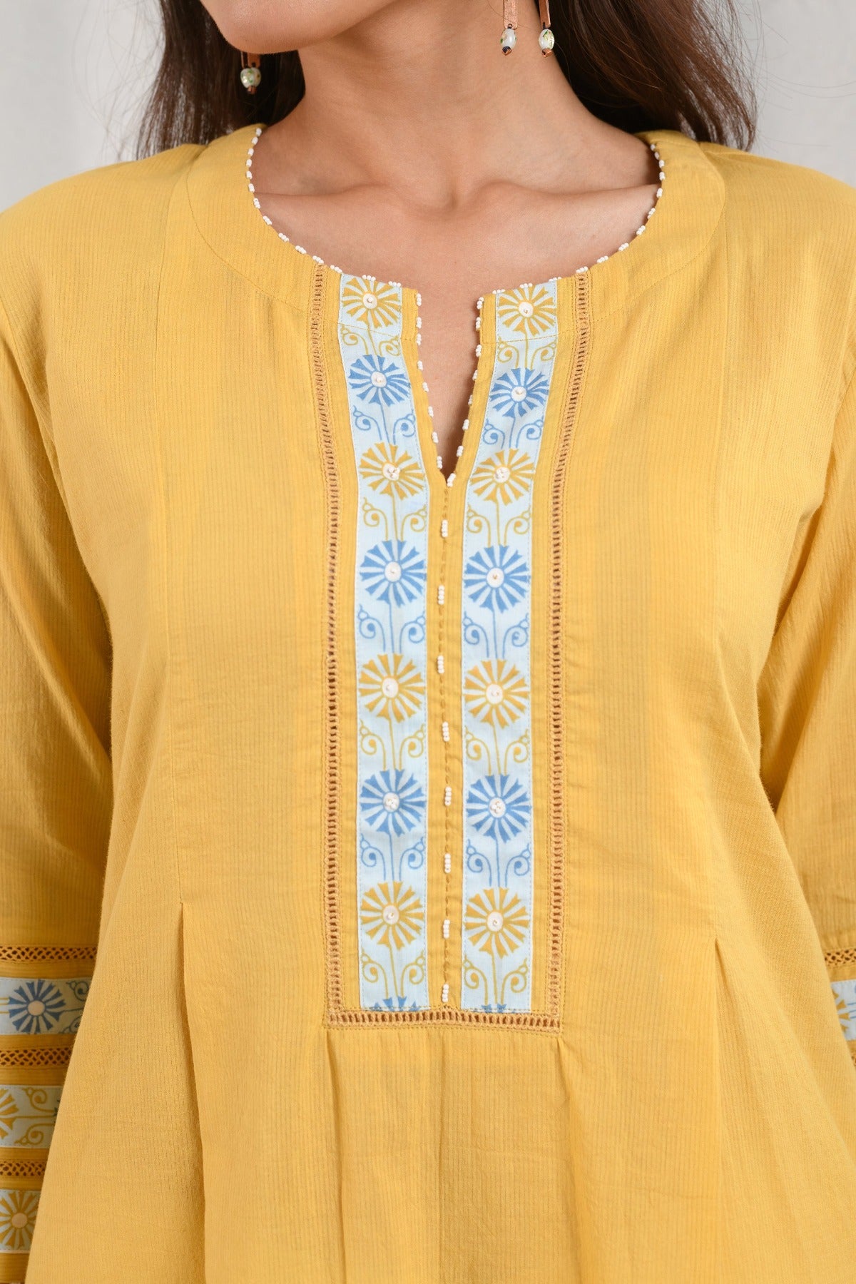 Yellow Embroidered Dobby Kurta