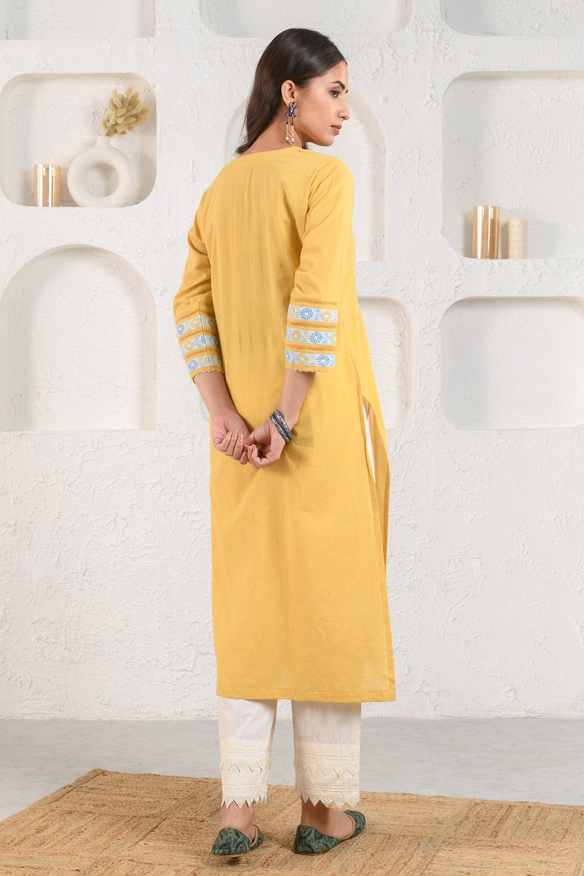 Yellow Embroidered Dobby Kurta