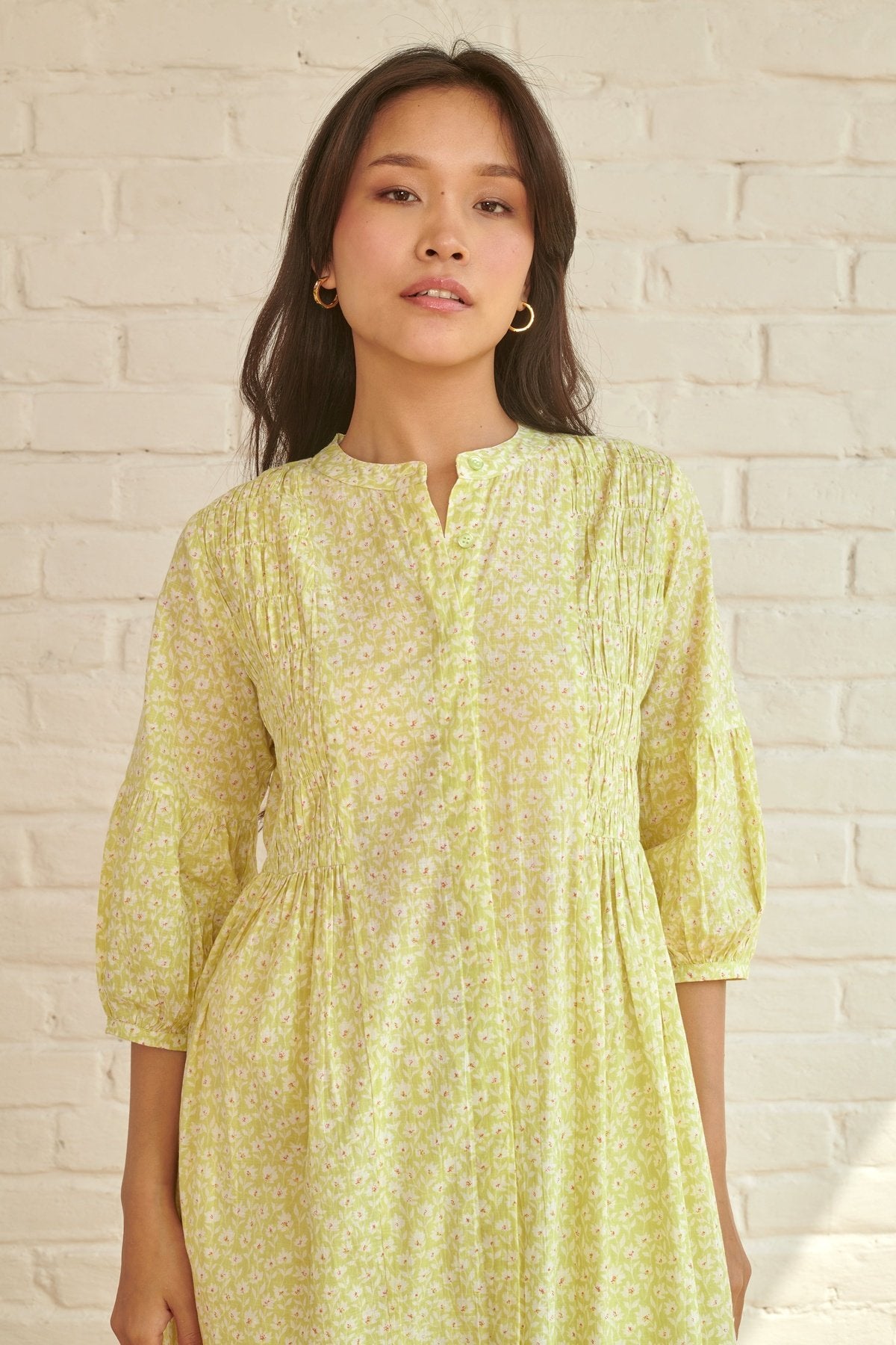 Green Daffodil Smocked Kurta