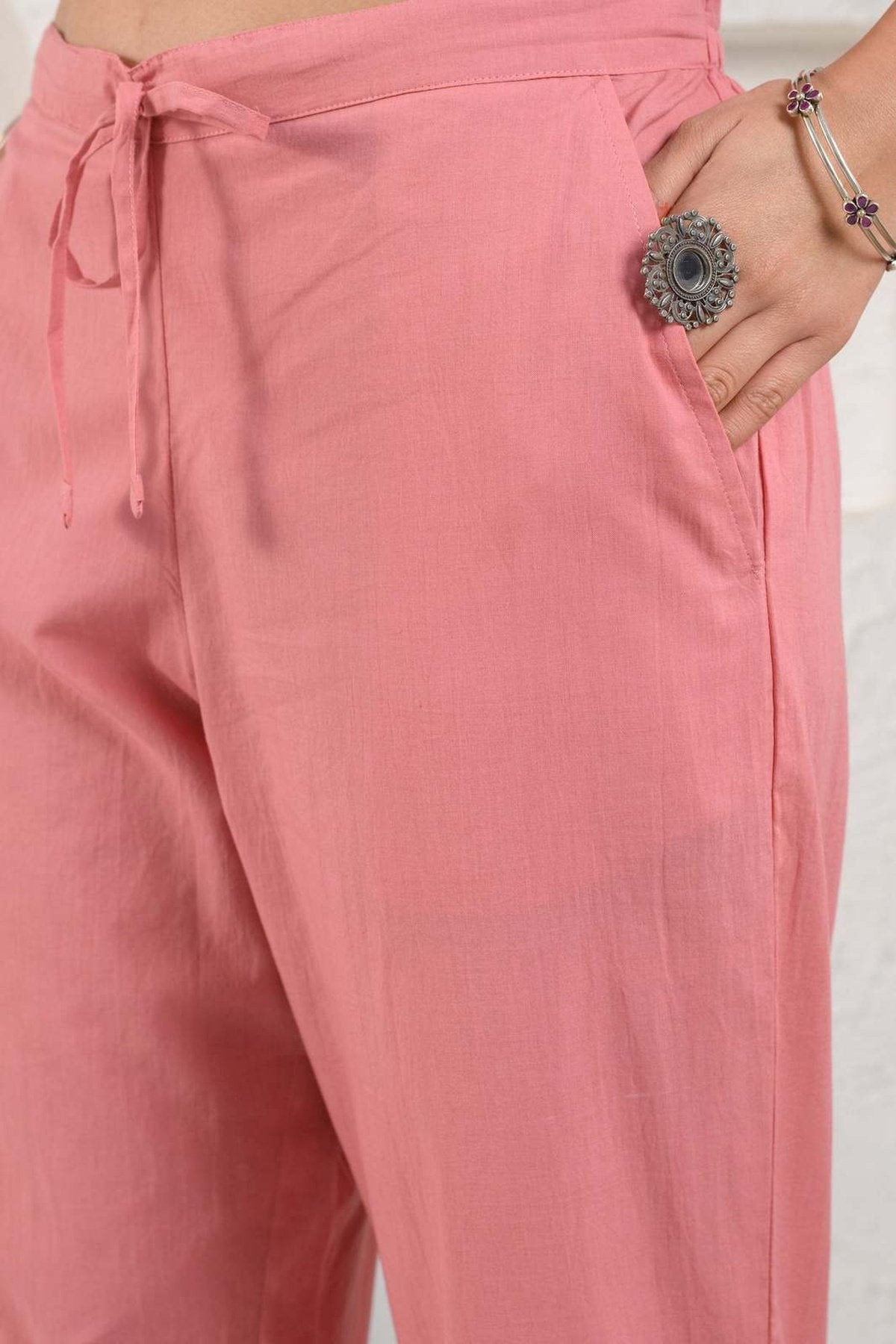 Peach Pintucked Dobby Suit Set With Slip