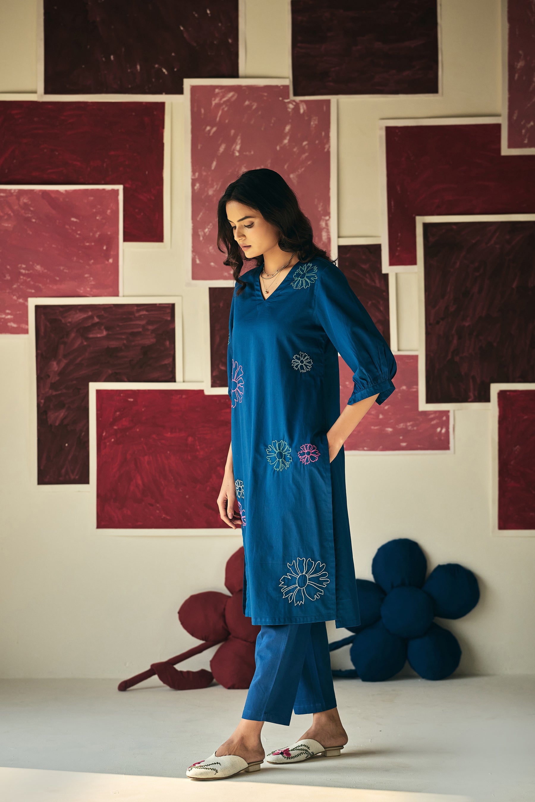 Blue Daisy Kurta Set