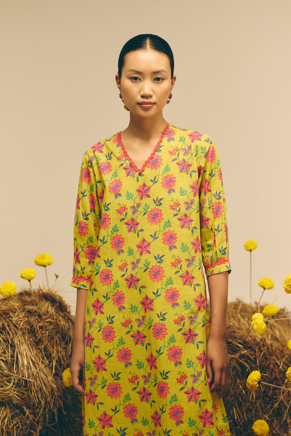 Lime Green Organic Cotton Straight Kurta