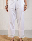 White Pintucked Lace Pants