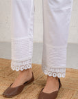 White Pintucked Lace Pants