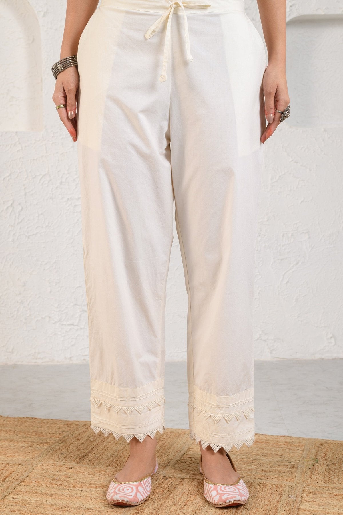 Off-White Lace Pintucked Pant