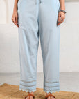 Blue Pintucked Lace Pants