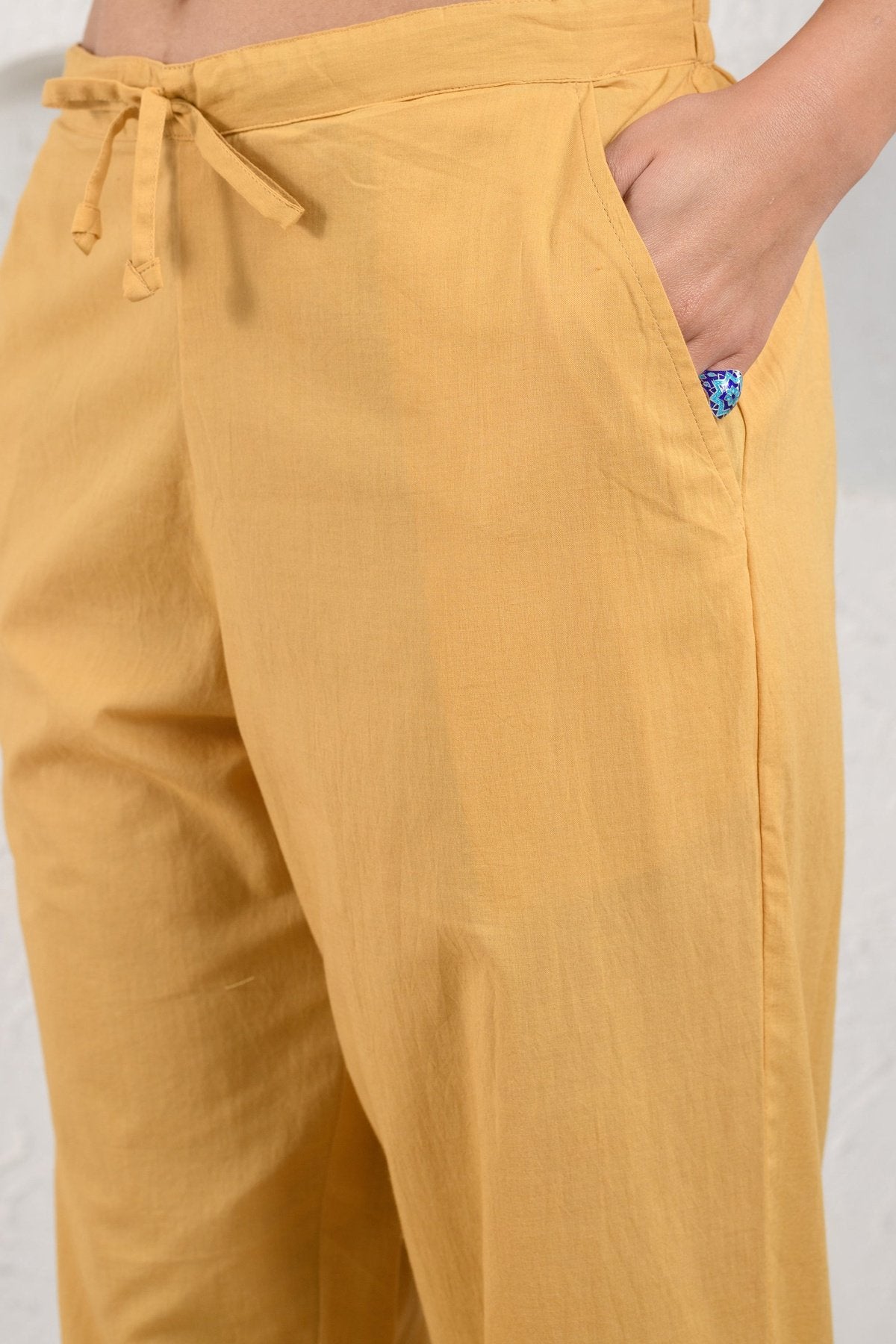 Mustard Pintucked Lace Pants