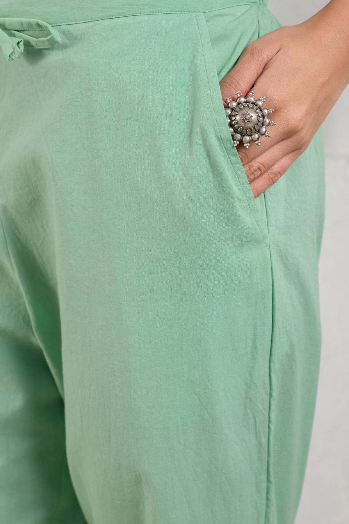 Green Pleated Lace Pants