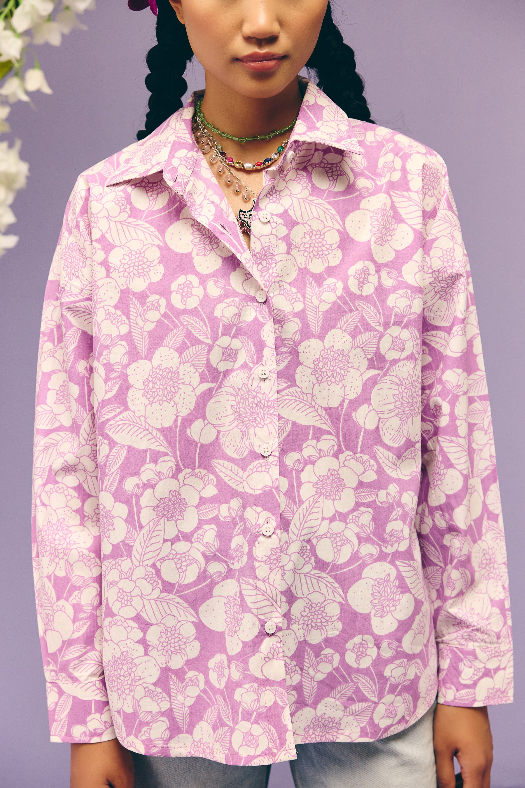 Purple Floral Poplin Shirt - Main Image