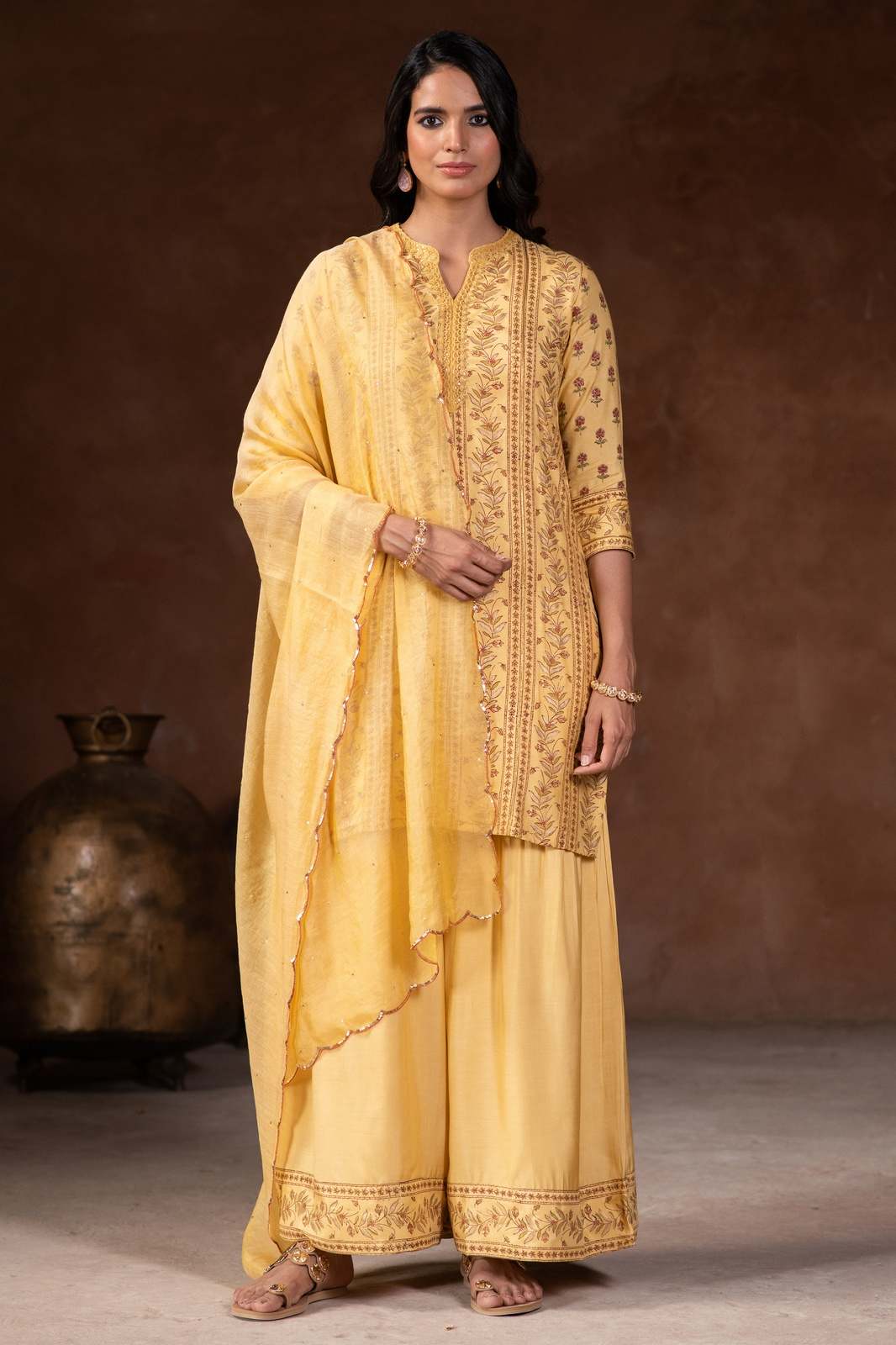 The Vanya Linen Kurta Set - Yellow Print main image 0