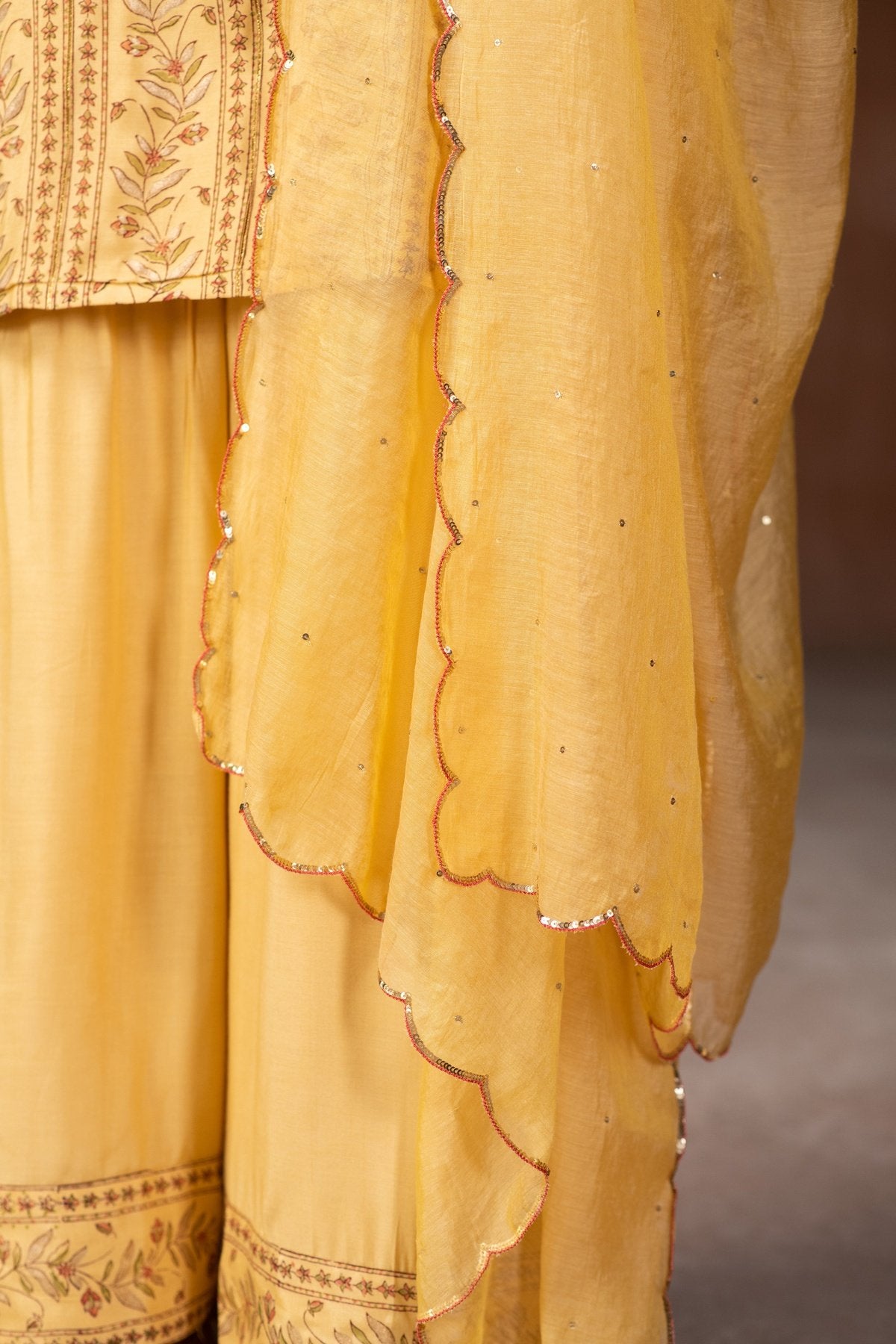 Scallop Sequins Dupatta in Yellow