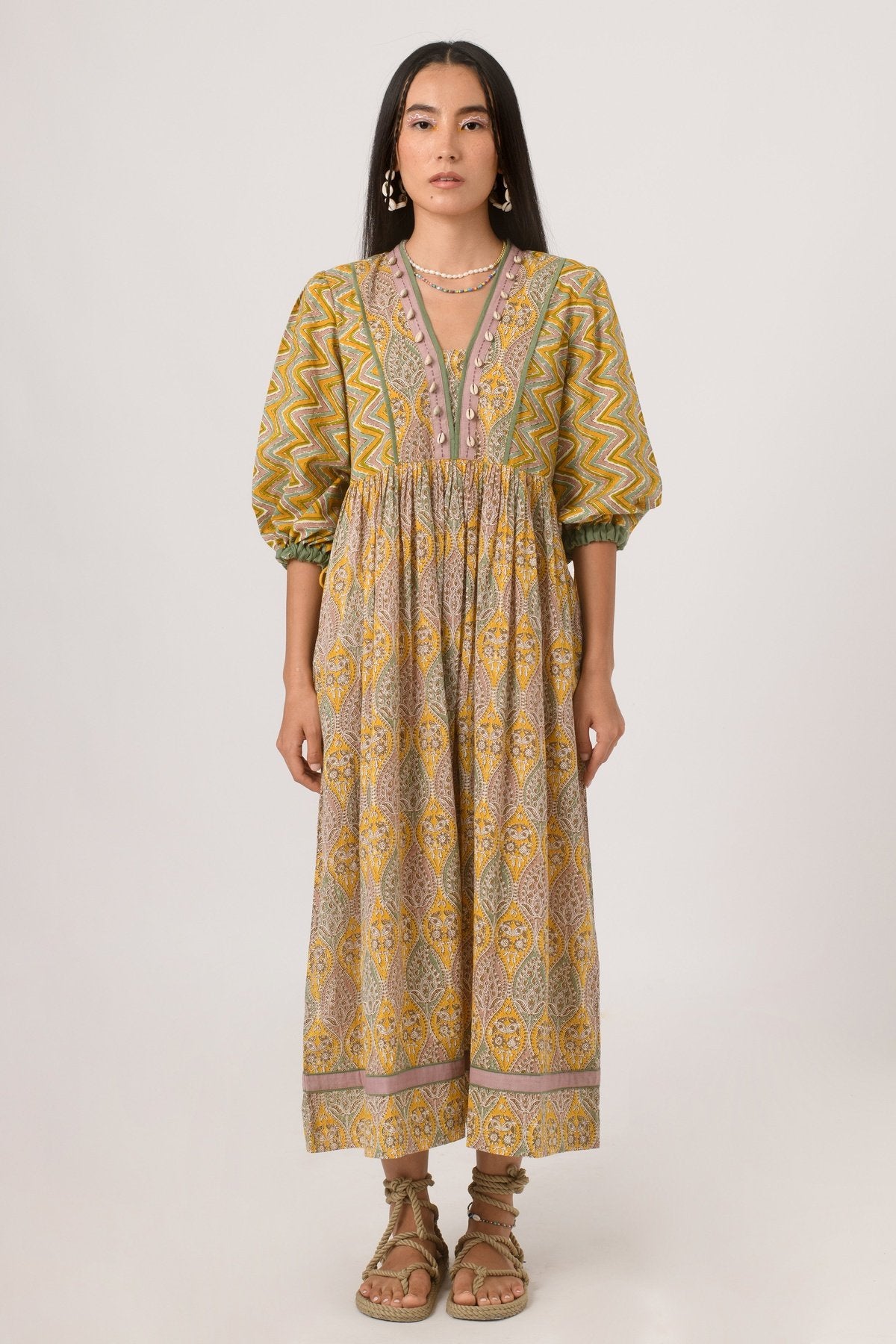 Paisley Shell Dress in Yellow