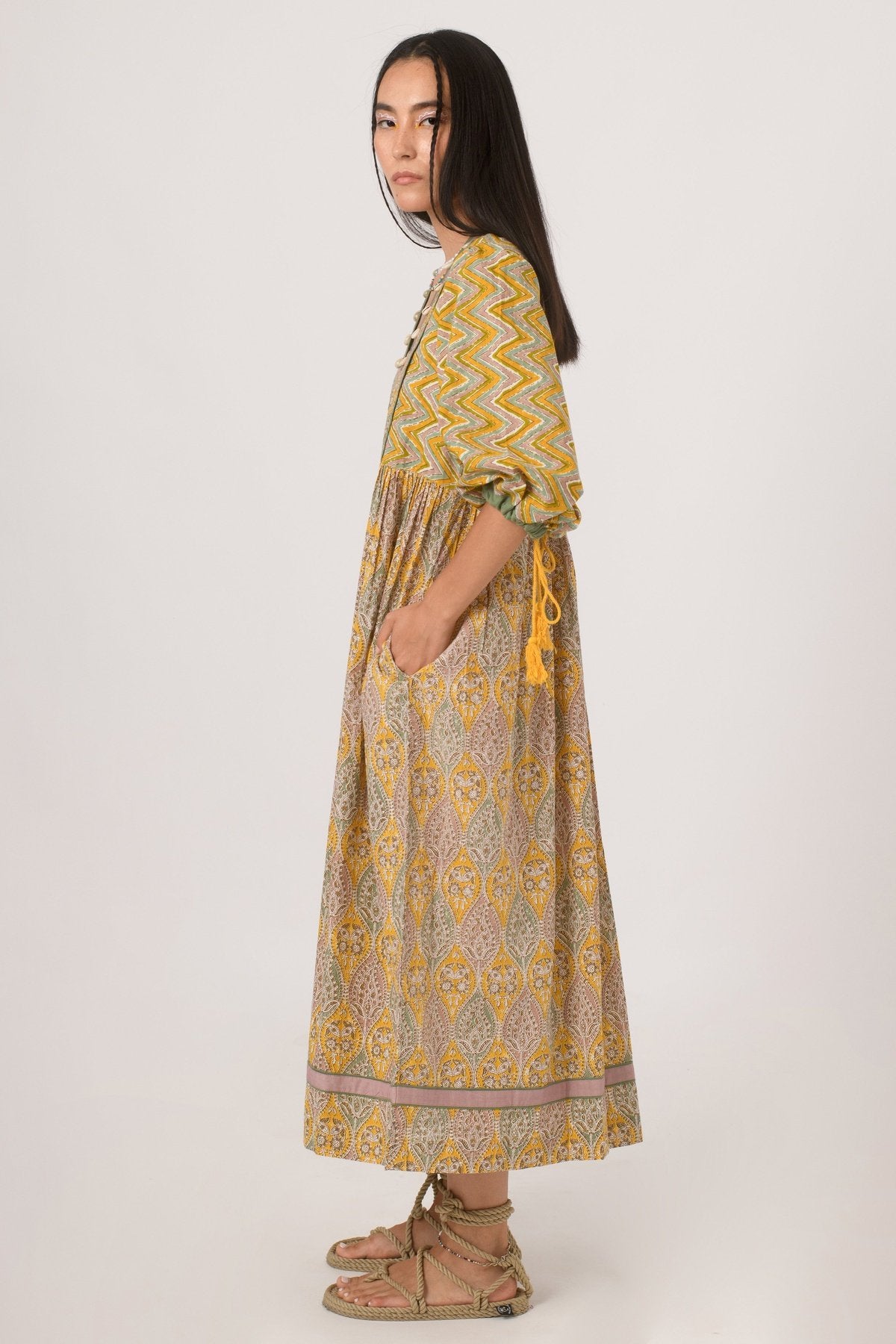 Paisley Shell Dress in Yellow