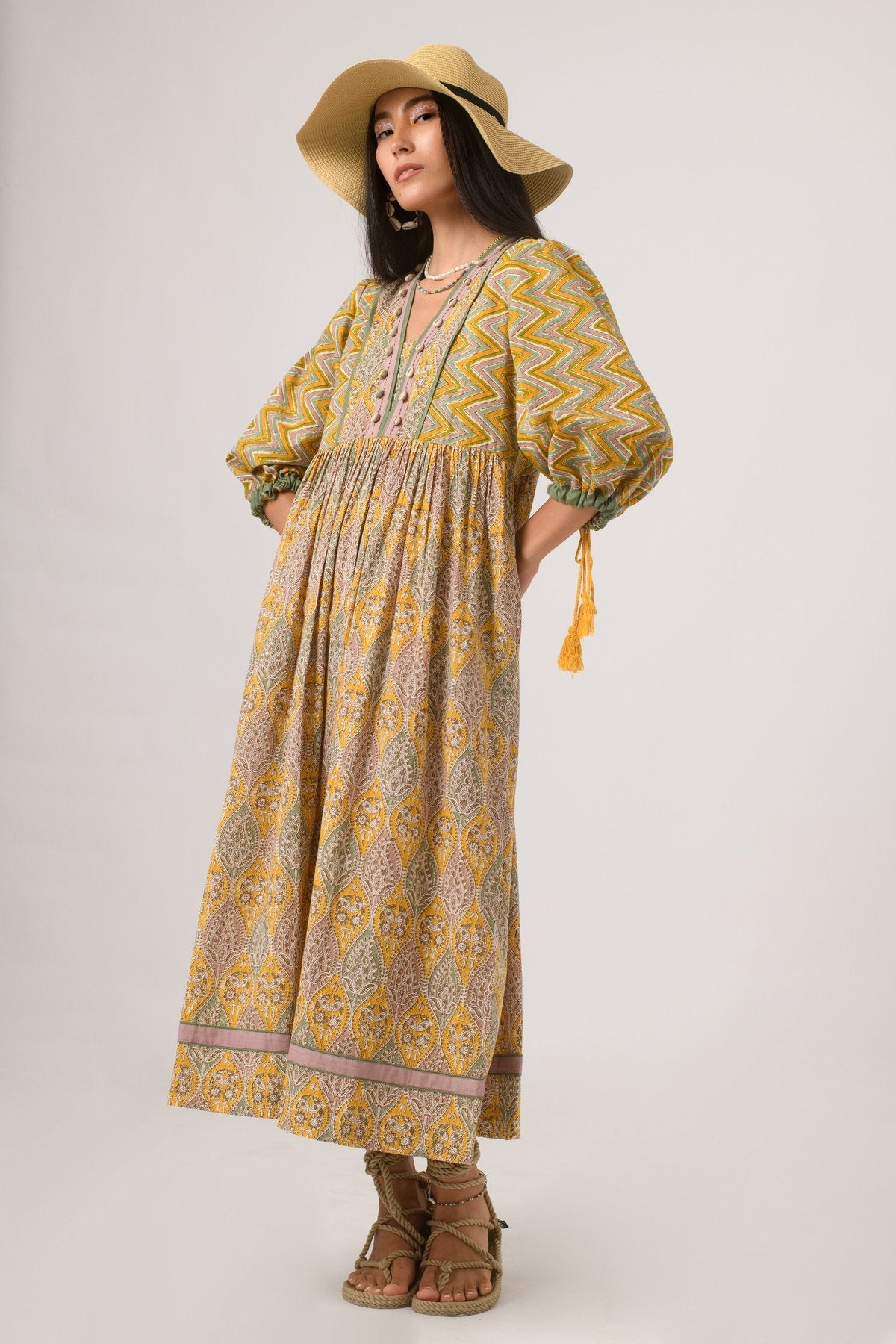 Paisley Shell Dress in Yellow