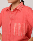 Pink Katha Linen Shirt