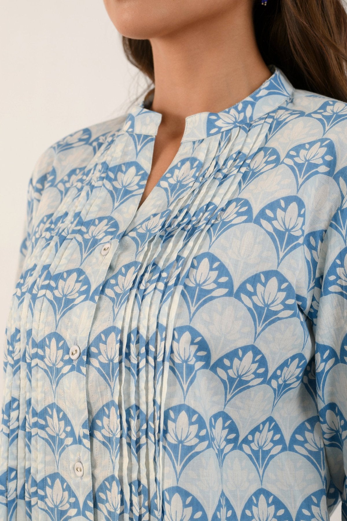 Blue Lotus Pleated Shirt
