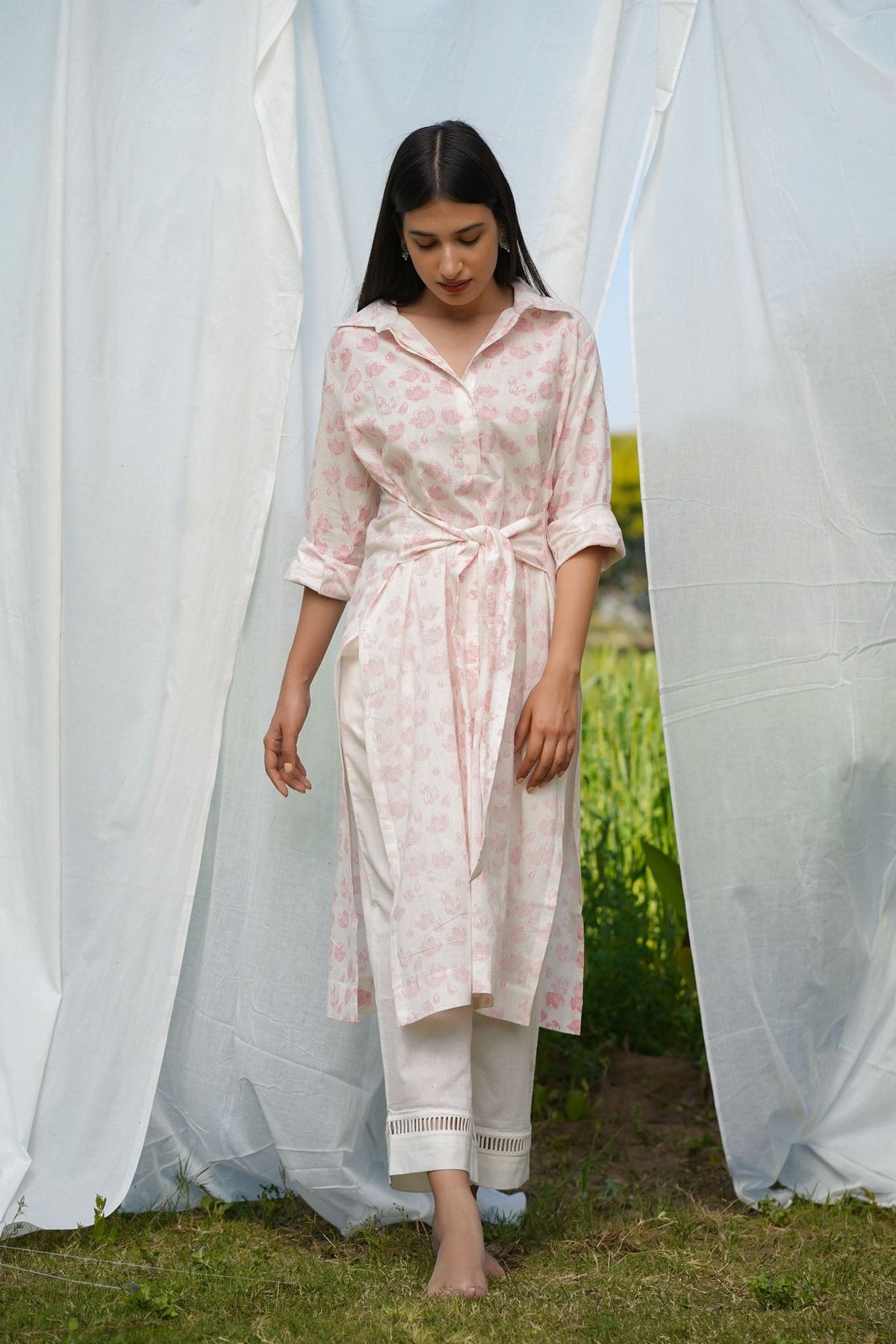 Pink Lotus Front- tie kurta