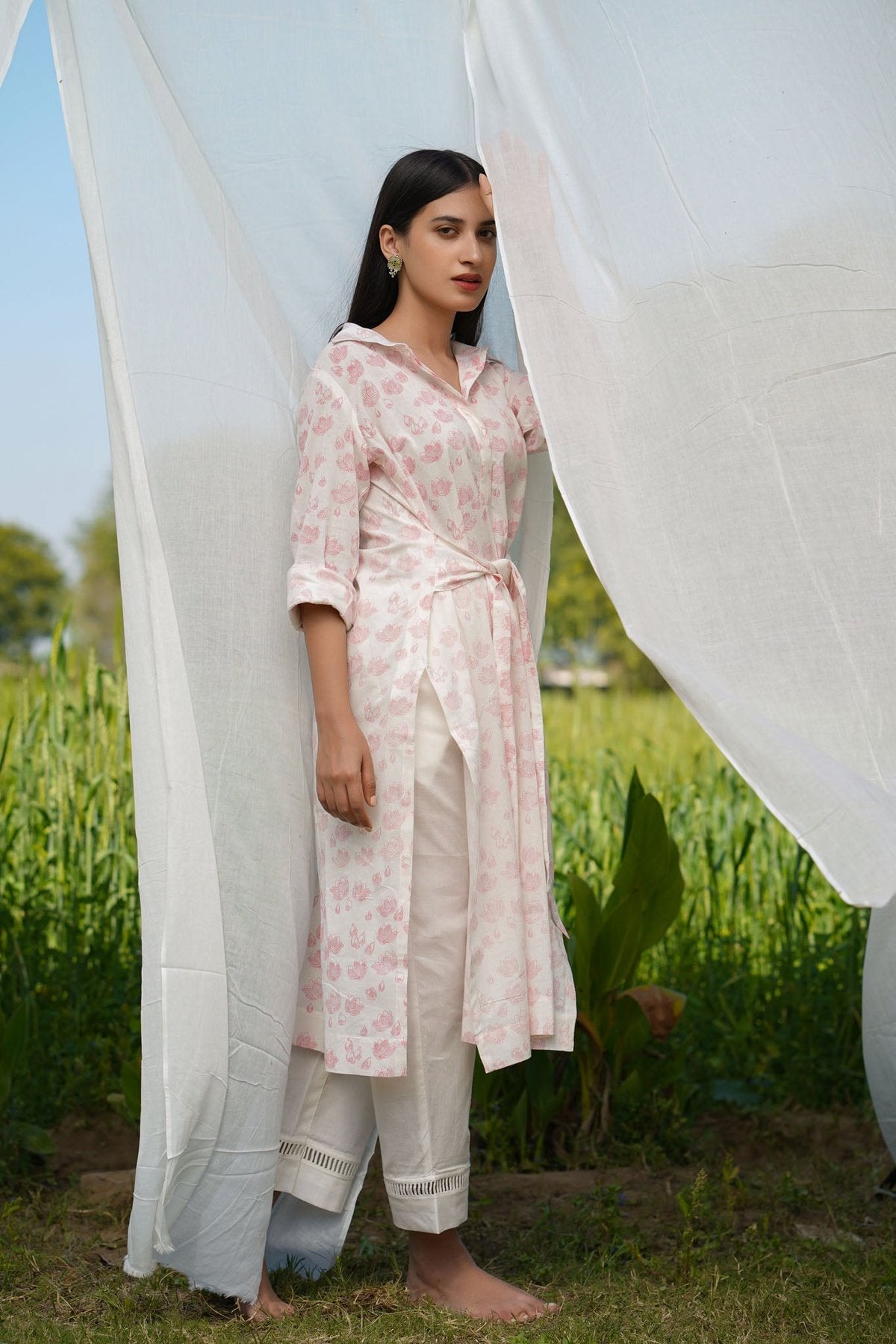 Pink Lotus Front- tie kurta