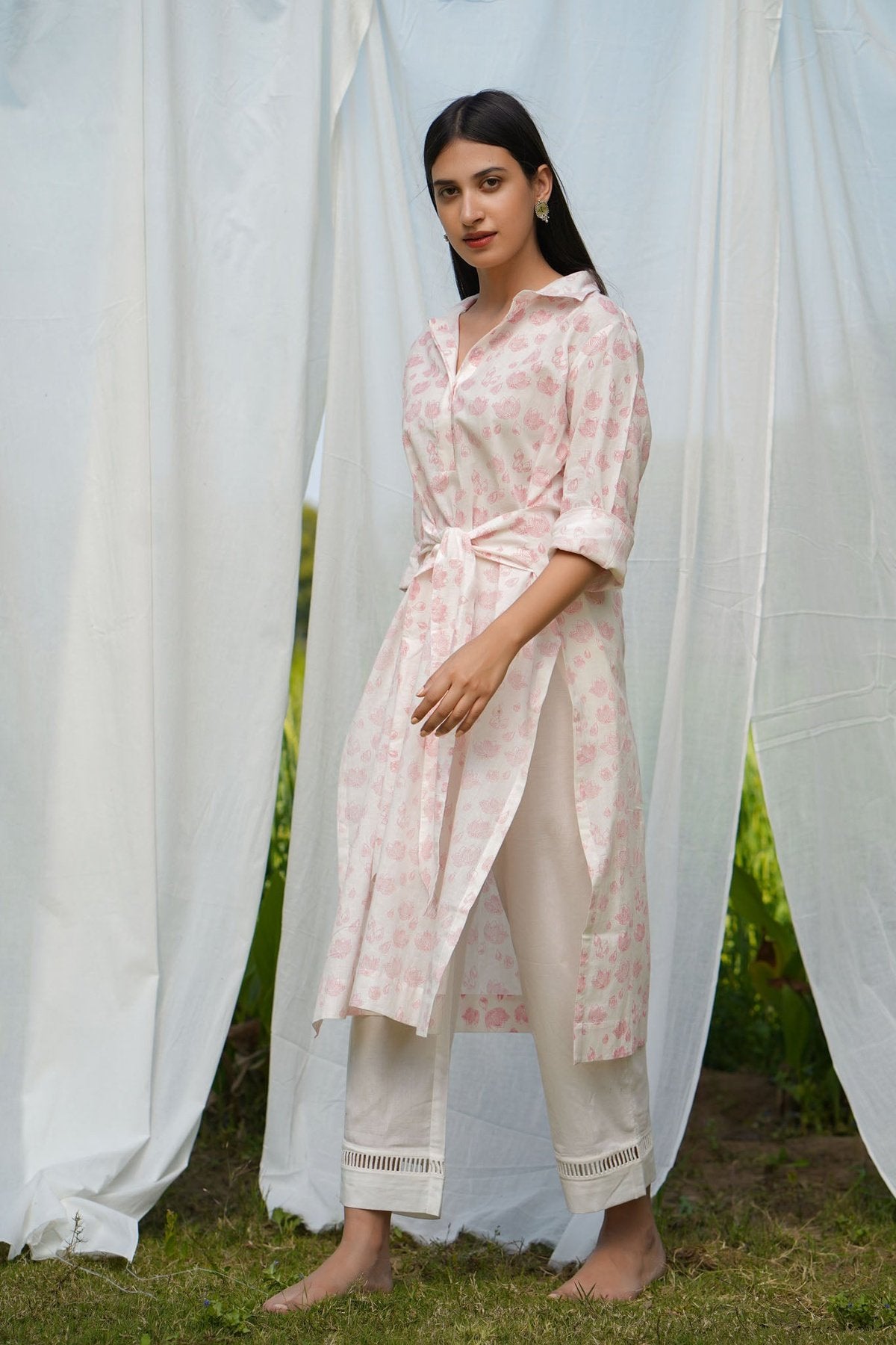 Pink Lotus Front- tie kurta