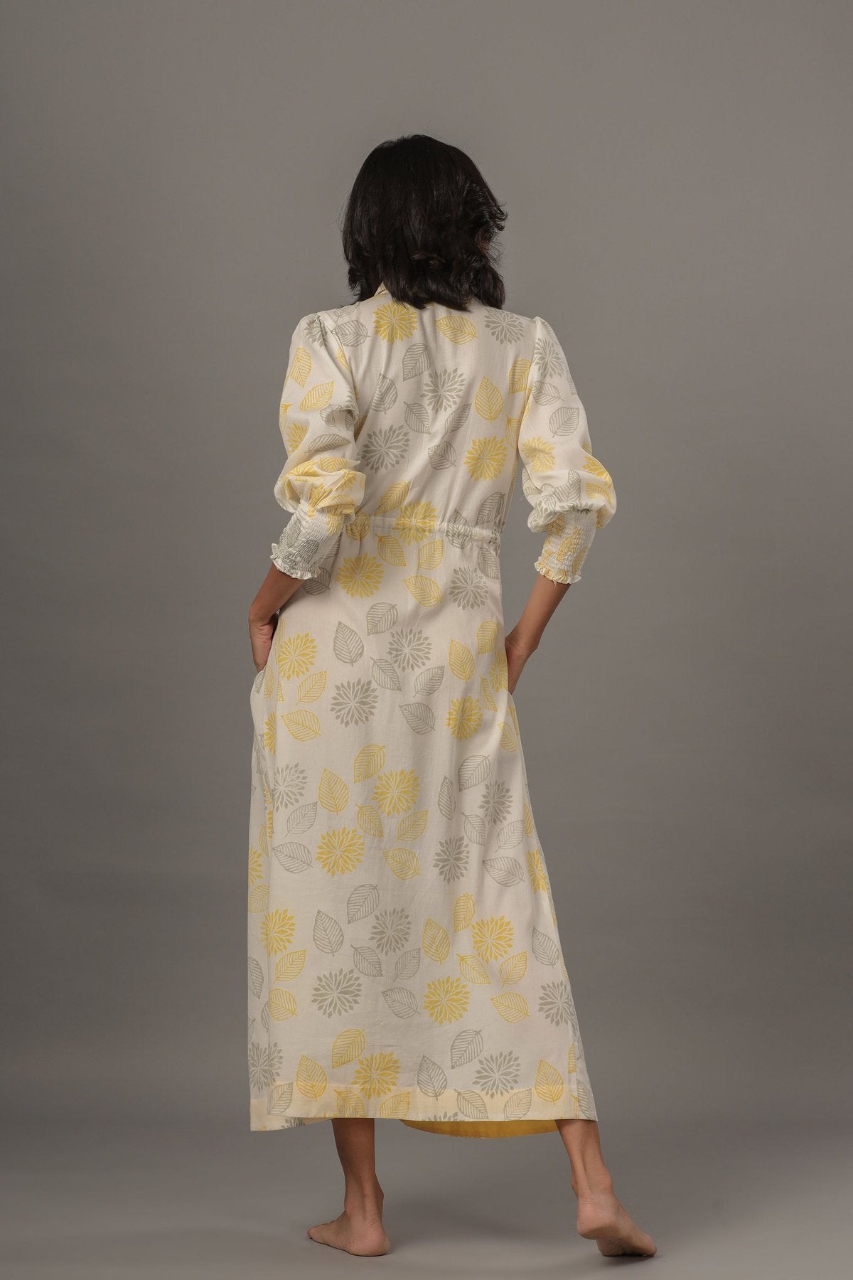 Yellow Grey Flower Dress