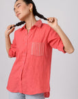 Pink Katha Linen Shirt